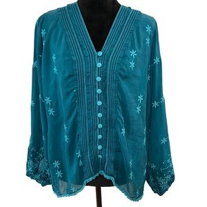Johnny Was Sunflower Darcy Floral Embroidered Boho Blouse